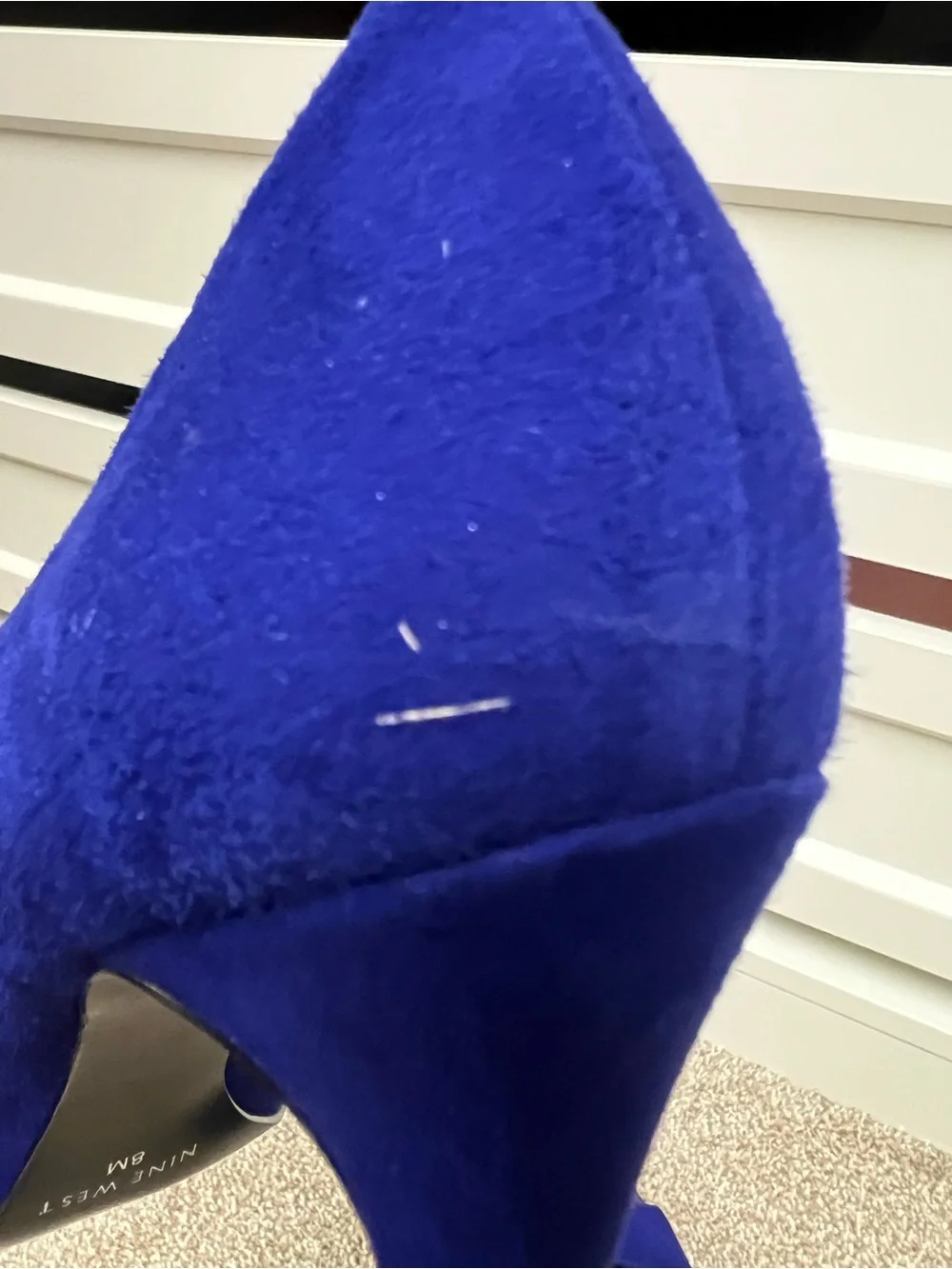 Nine West Royal Blue Suede Peep Toe Mary Jane Heels